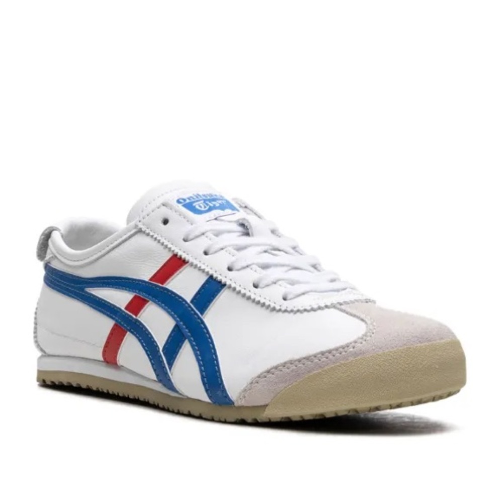 Onitsuka Tiger Mexico 66 White Sneakers with Blue and Red Stripes Size 7 - Picture 2 of 13